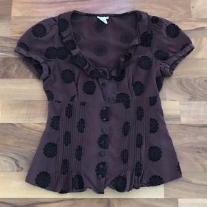 Brown floral ruffle blouse